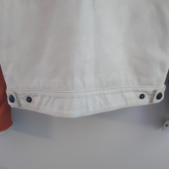 AKOURY Genuine Leather Jacket Look Moto Racing XS Unisex White, Orange and Black - Picture 16 of 16